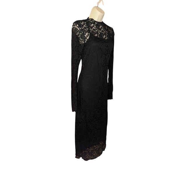 Vestique Black Lace Sheer Overlay Long Sleeve Midi Dress | NWOT | Size S - Picture 2 of 9